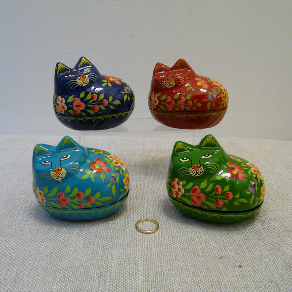 Green Cat Hand Painted  Fair Trade Papier Mache Box