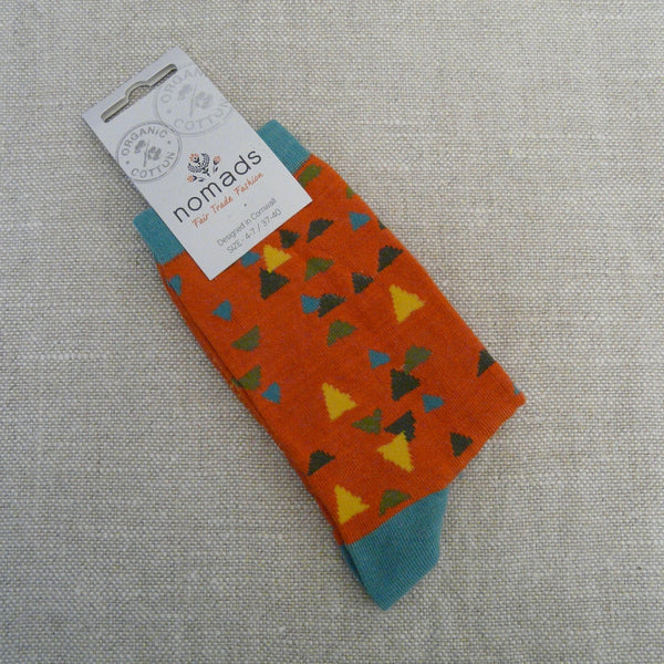 Yam Orange Triangles Socks 4 - 7