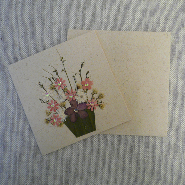 Pink and White Daisies in Pot Handmade Fair Trade Greetings Card