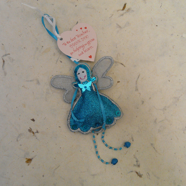Thank You Best Teacher Aqua Blue Glitter Fairy