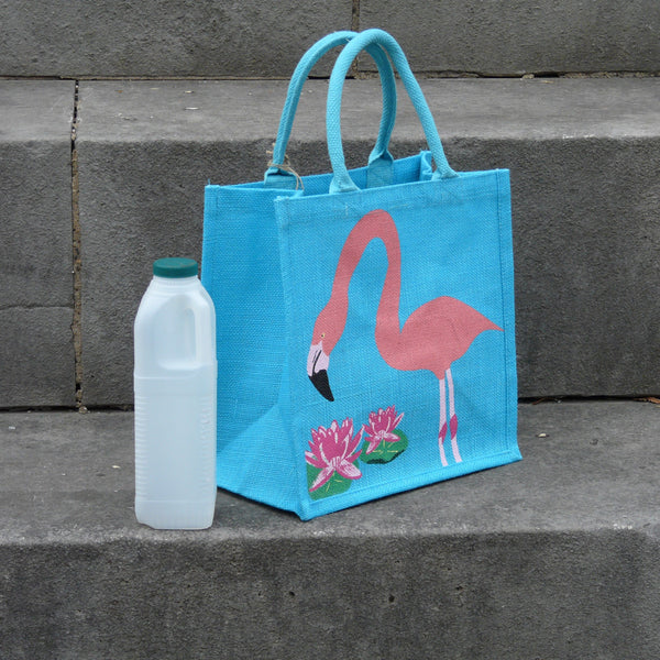 Flamingo Sky Blue Jute Bag