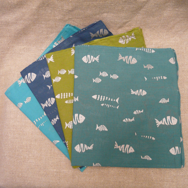 Silver Fish Design on Turquoise Cotton Scarf