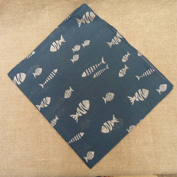 Silver Fish Design on Blue Cotton Scarf