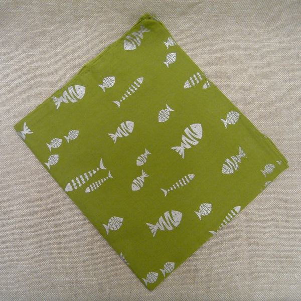 Silver Fish Design on Lime Cotton Scarf