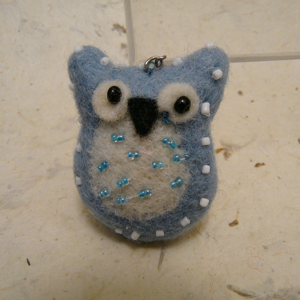Owl with Beads Fair Trade Felt Keyring