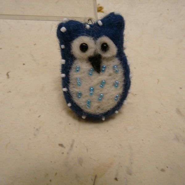 Owl with Beads Fair Trade Felt Keyring