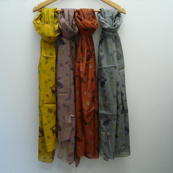 Dusky Pink Cotton Mountain Hare Print Scarf