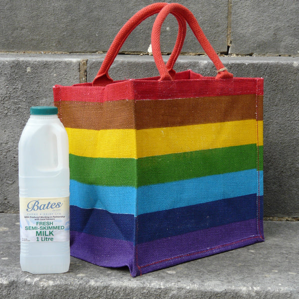 Rainbow Stripes Square Jute Bag