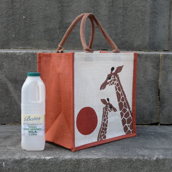 Giraffes Tan and Cream Hand Screen-printed Jute Bag