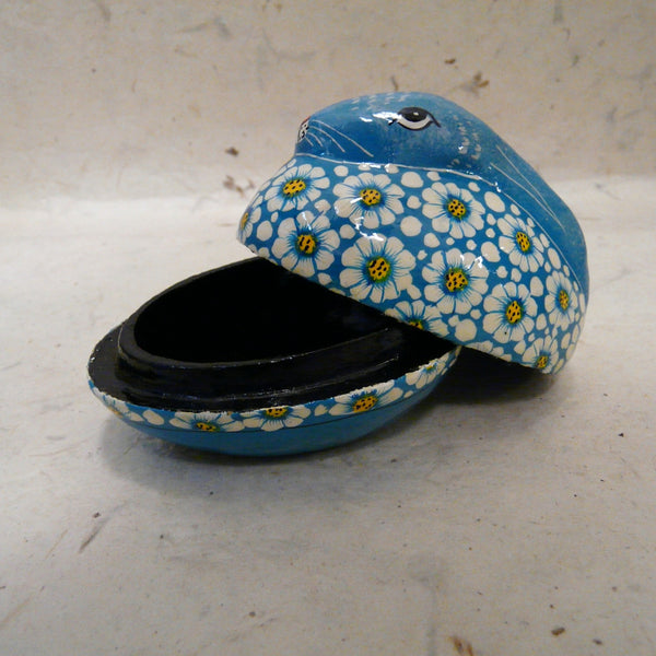 Blue Rabbit with White Flowers Hand Painted Papier Mache Box