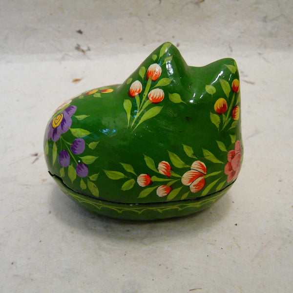 Green Cat Hand Painted  Fair Trade Papier Mache Box