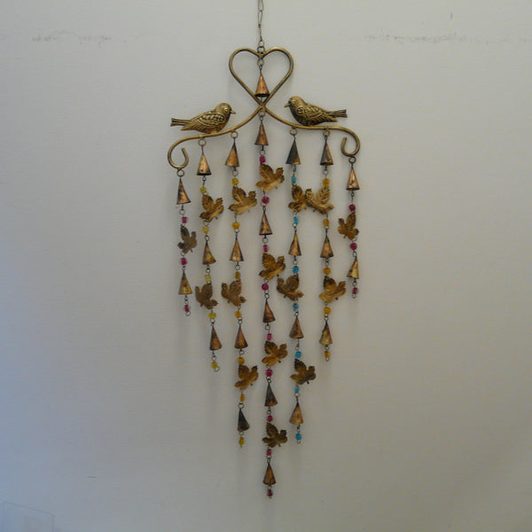 Leaf and Bird Windchime Mobile with Mixed Beads
