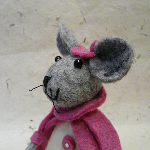 Large Grey Girl Mouse with Pink Jacket