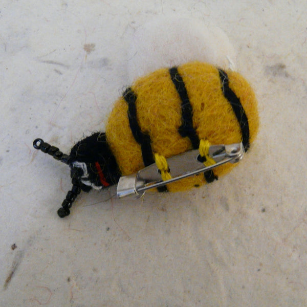 Yellow and Black Felt Bee Brooch