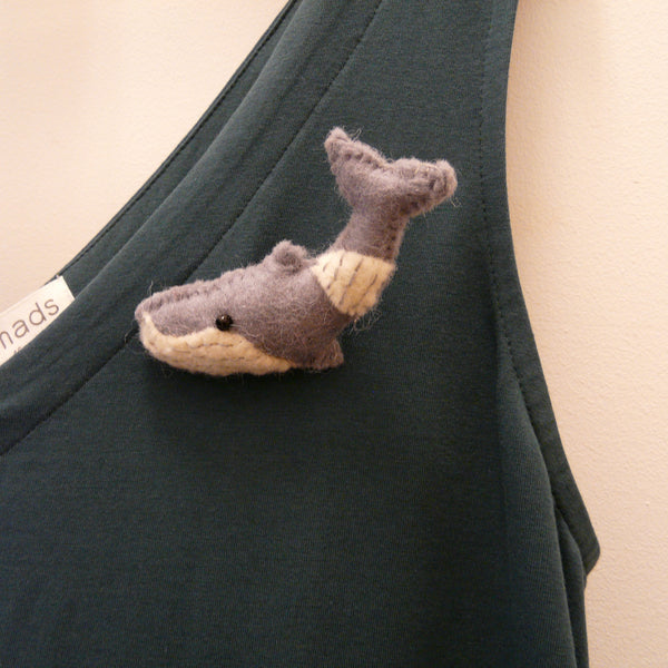 Grey and White Whale Brooch