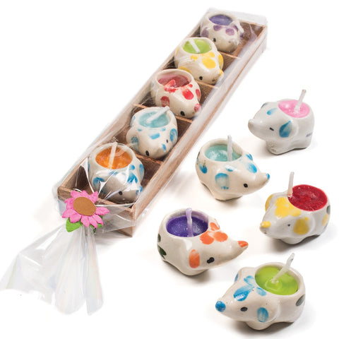 Set of 5 Mini Ceramic Elephant Candles