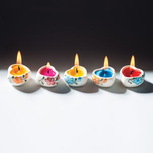 Set of 5 Mini Ceramic Heart Candles