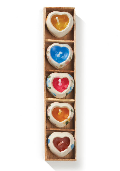 Set of 5 Mini Ceramic Heart Candles