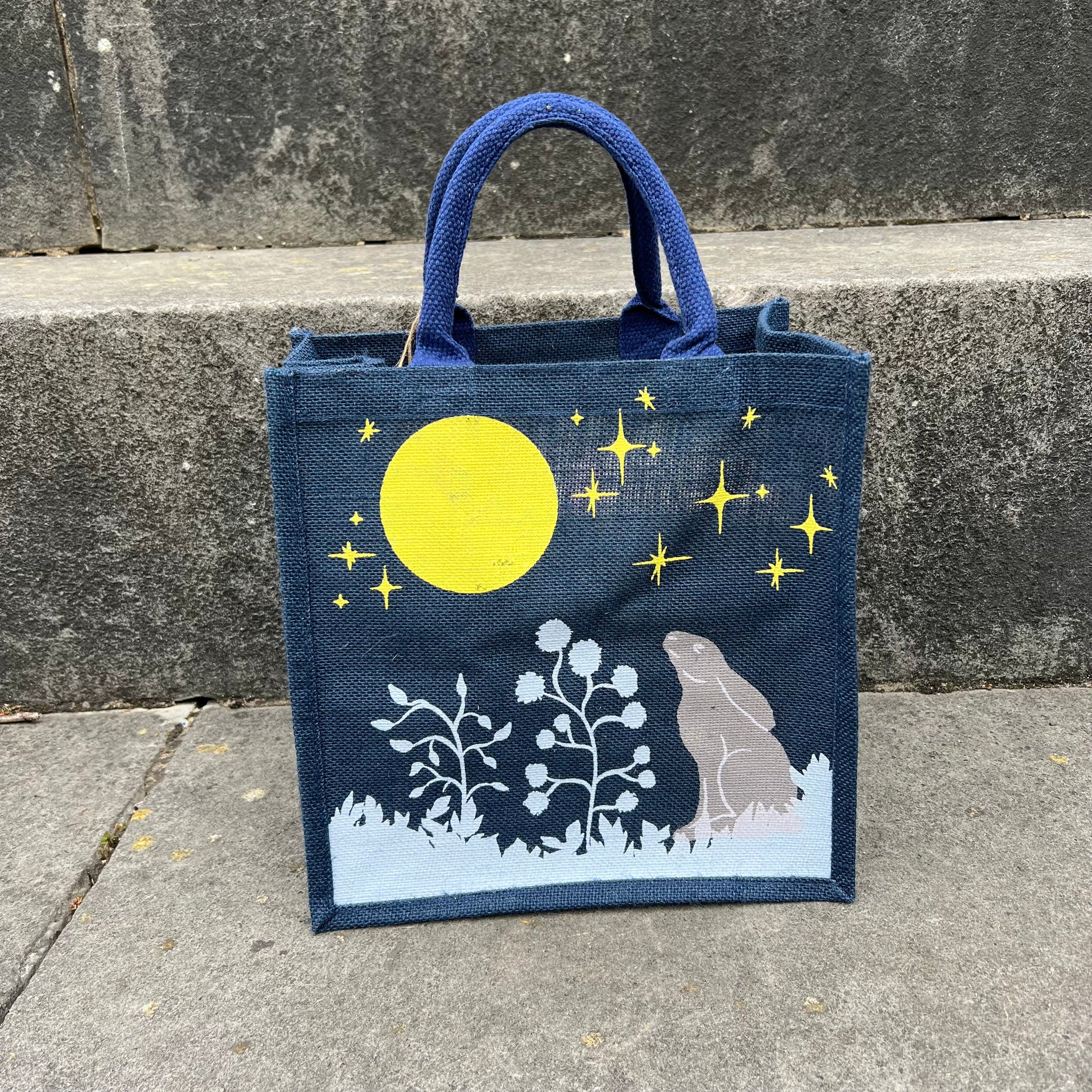 Hare and Moon Reusable Jute Bag