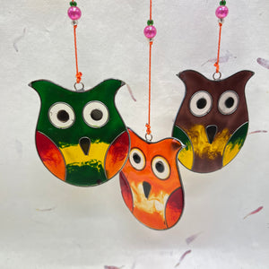 Three Owls on a Branch Suncatcher