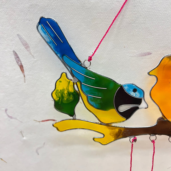 Blue Tit and Robin on a Branch Suncatcher