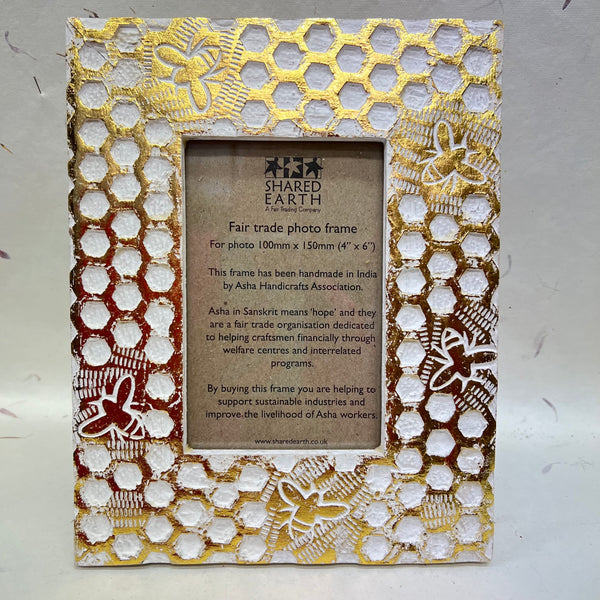 Honeycomb and Bee Mango Wood Picture Frame