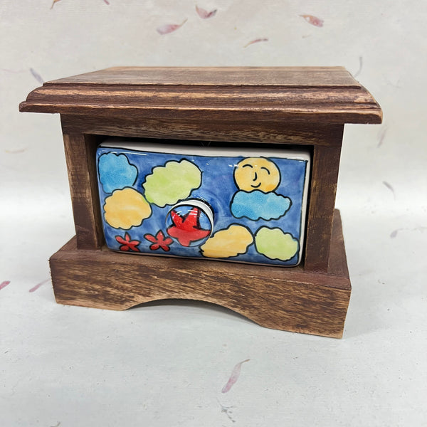 Wooden Chest with Single Ceramic Drawer