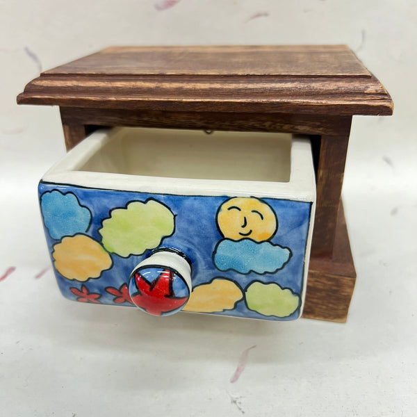 Wooden Chest with Single Ceramic Drawer