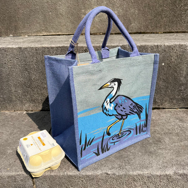 Blue Heron Jute Bag
