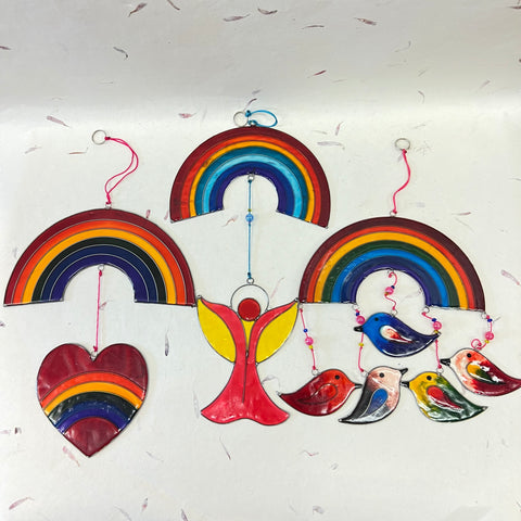 Rainbow with a Heart, an Angel or 5 Birds Suncatchers