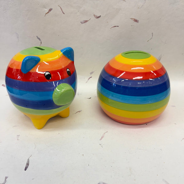 Rainbow Stripe Handpainted Ceramic Round Money Box