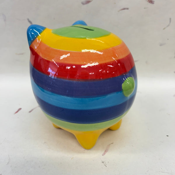 Rainbow Stripe Handpainted Ceramic Pig Money Box