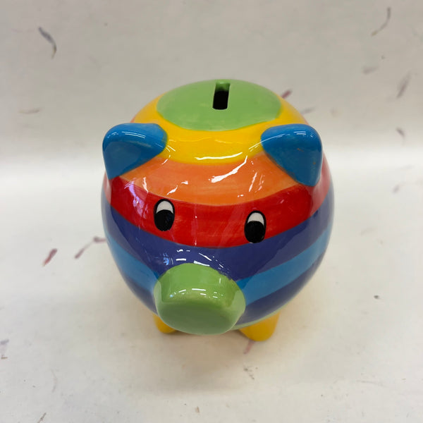 Rainbow Stripe Handpainted Ceramic Pig Money Box