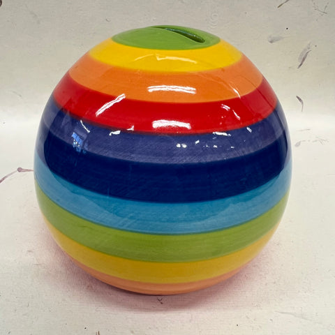 Rainbow Stripe Handpainted Ceramic Round Money Box