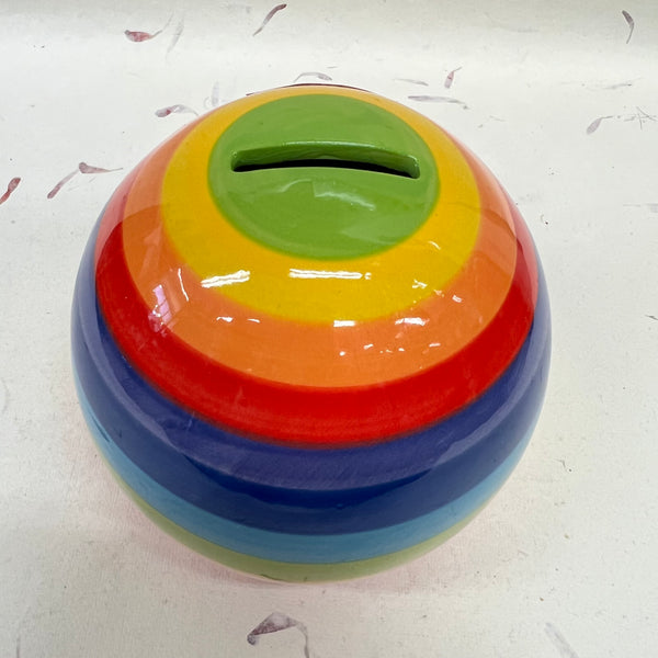 Rainbow Stripe Handpainted Ceramic Round Money Box