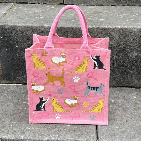 Pink Jute Bag with a Variety of Cats