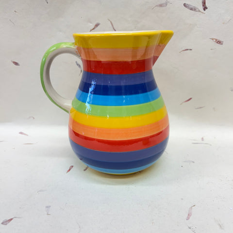 Large Handpainted Ceramic Rainbow Stripe Jug