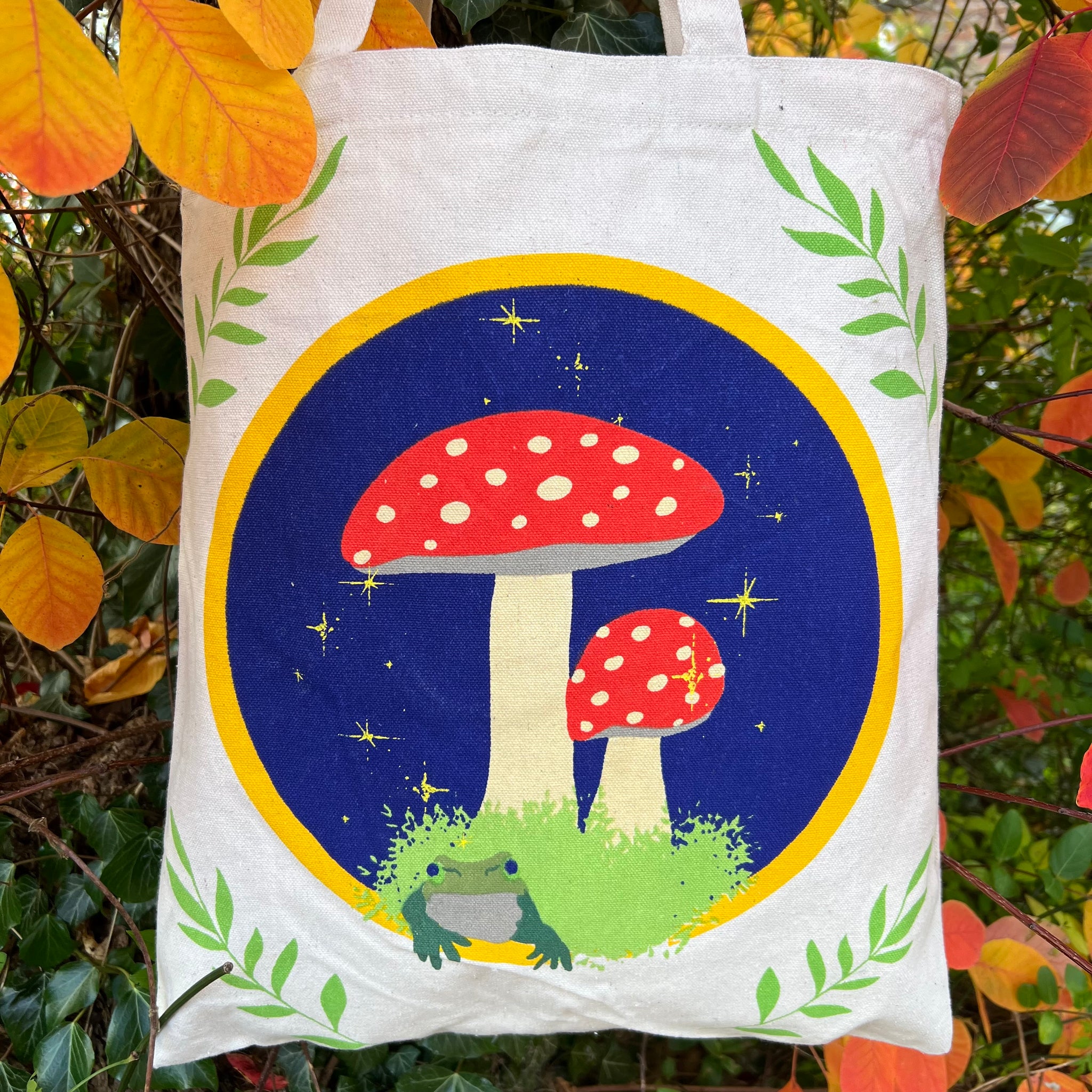 Fly Agaric, Rainbow and Hare and Moon Recycled Cotton Tote Bags