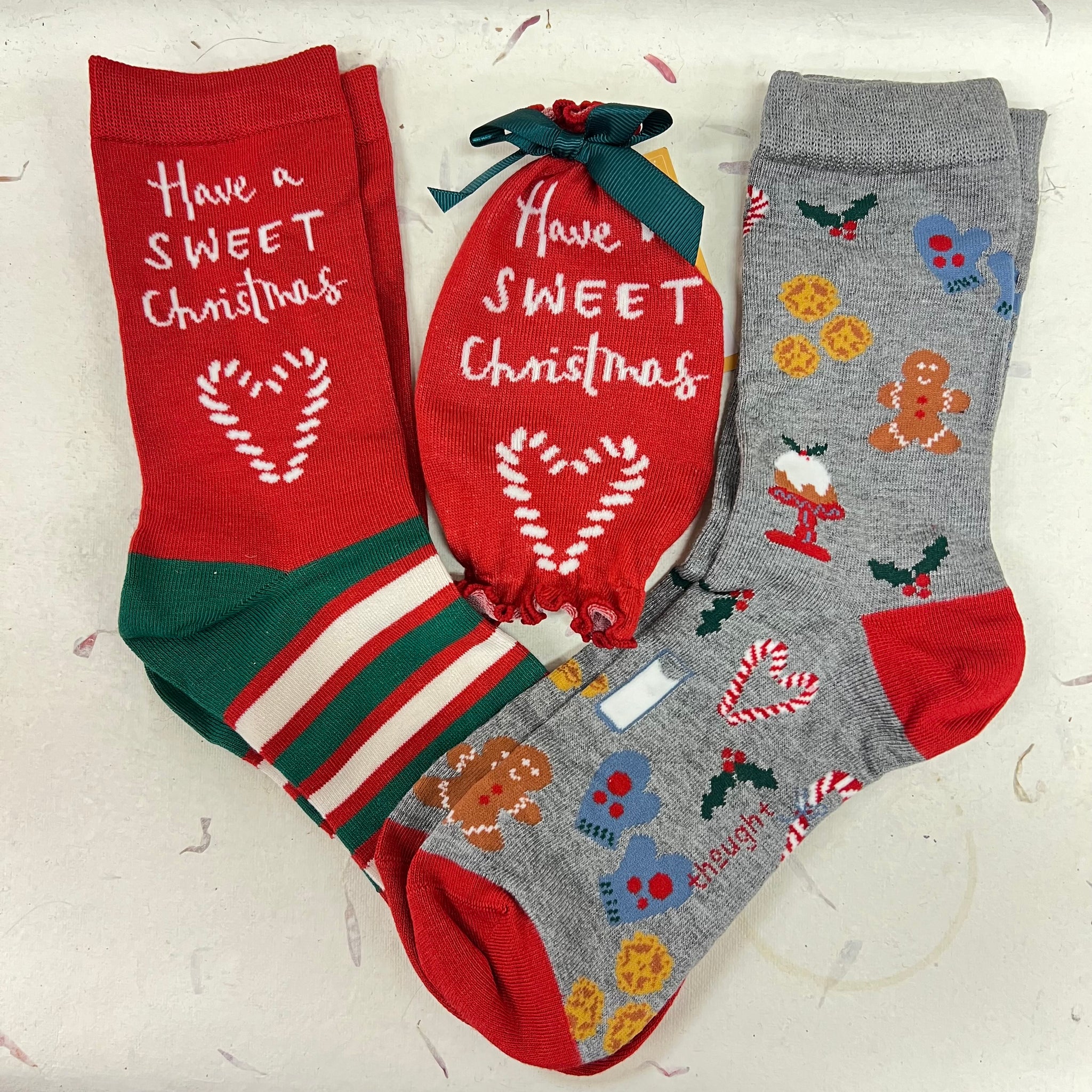 2 pairs of 'Have a Sweet Christmas Bamboo Socks in a bag 4 - 7