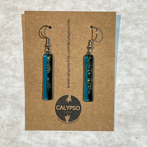 Blue Green Recycled Glass Earrings Dangles