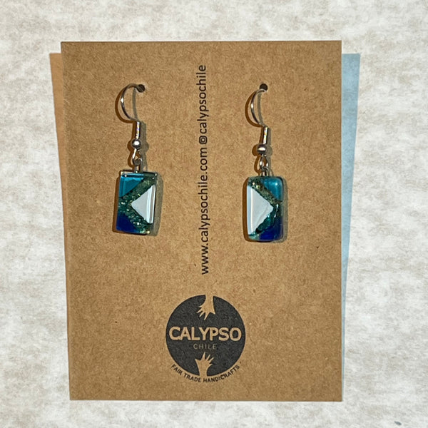 Blue Green Recycled Glass Earrings Dangles