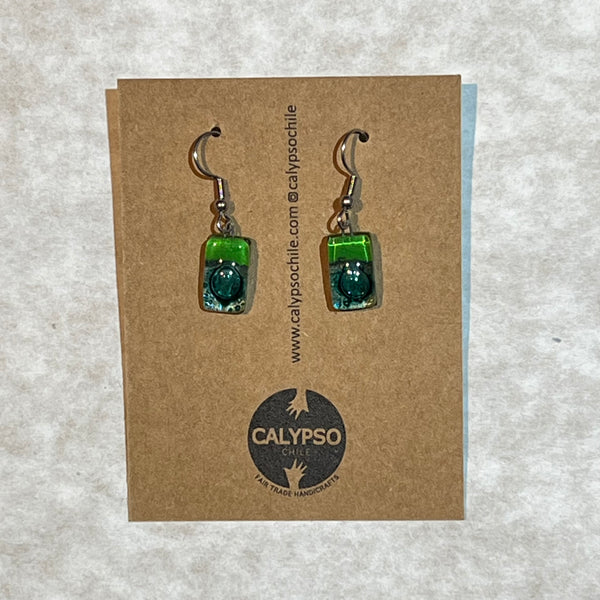 Blue Green Recycled Glass Earrings Dangles