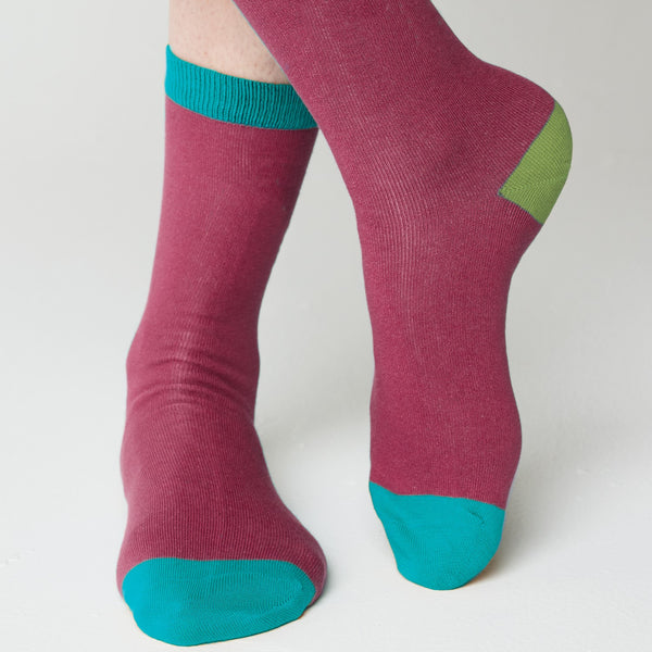 Plain Bamboo Socks 4 - 8 with Coloured Toes, Tops and Heels