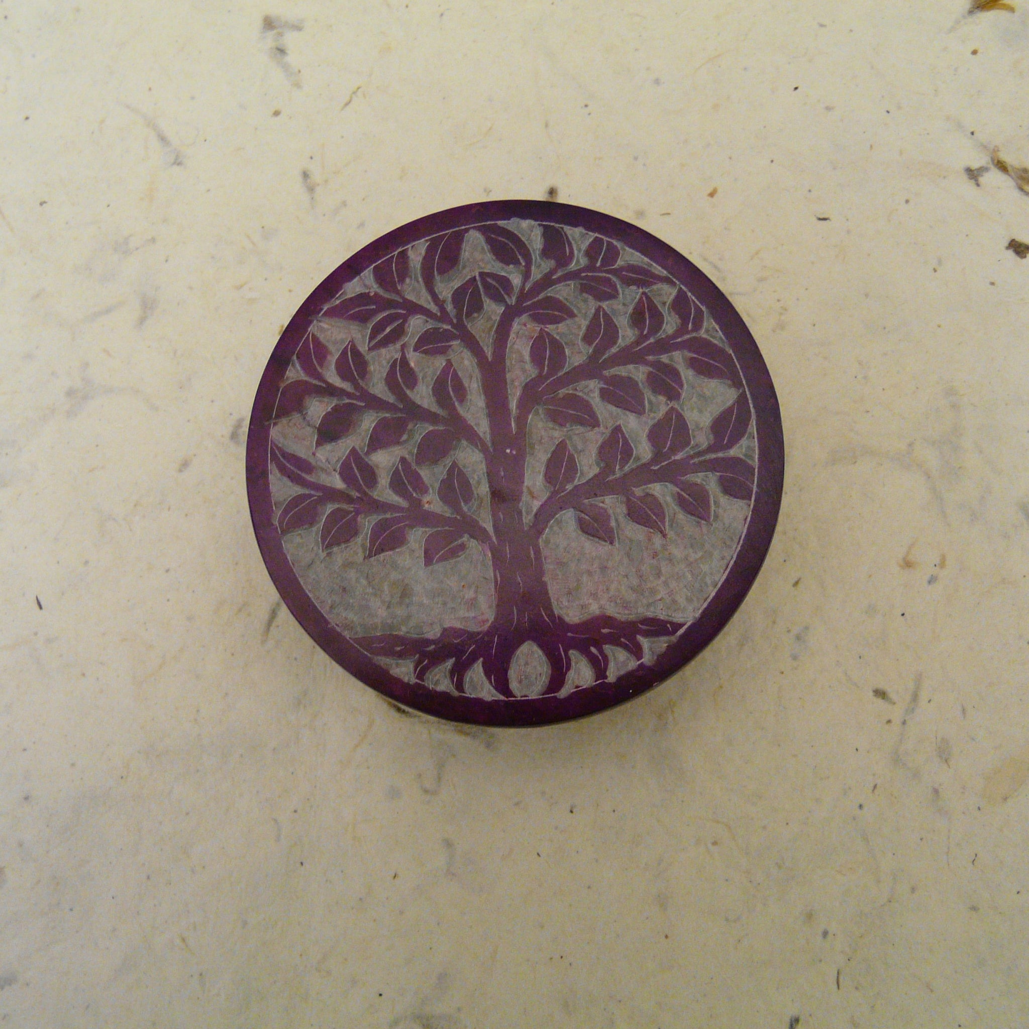Purple Tree of Life Hand Carved Soapstone Box