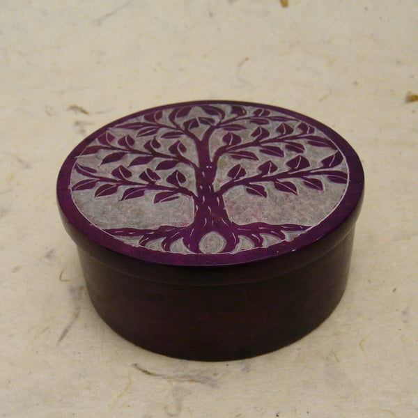 Purple Tree of Life Hand Carved Soapstone Box