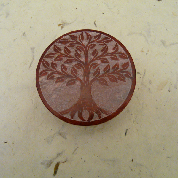Red Tree of Life Hand Carved Soapstone Box