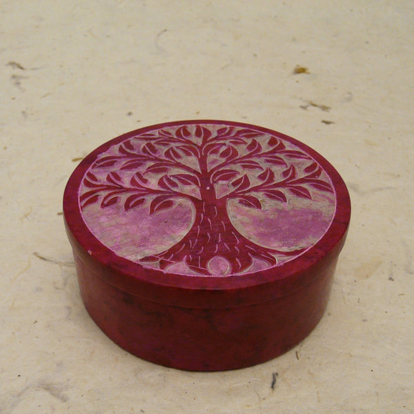 Pink Tree of Life Hand Carved Soapstone Box