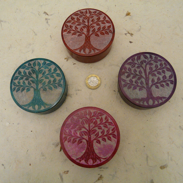 Red Tree of Life Hand Carved Soapstone Box