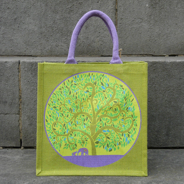 Tree of Life with Elephants Jute Bag