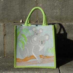 Koala with Baby on Branch Reusable Fair Trade Jute Bag